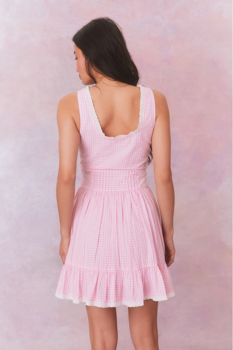 Ceronne Gingham Cotton Mini Dress-morningim