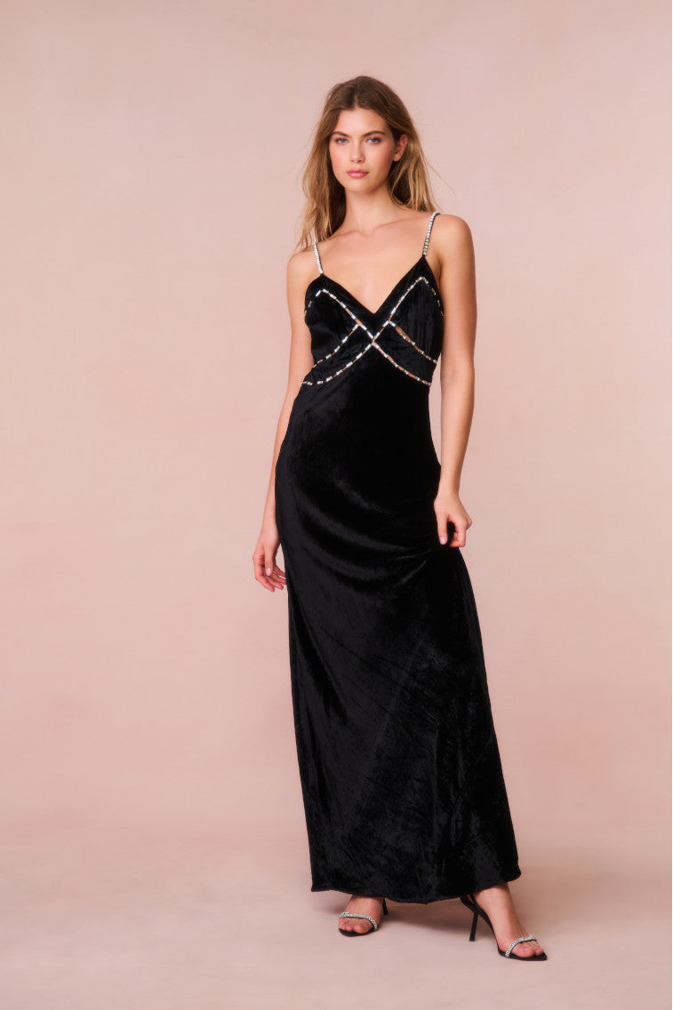 Corrino Velvet Embellished Maxi Dress-morningim