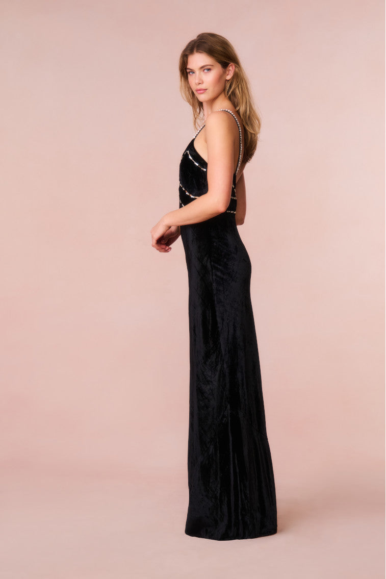 Corrino Velvet Embellished Maxi Dress-morningim