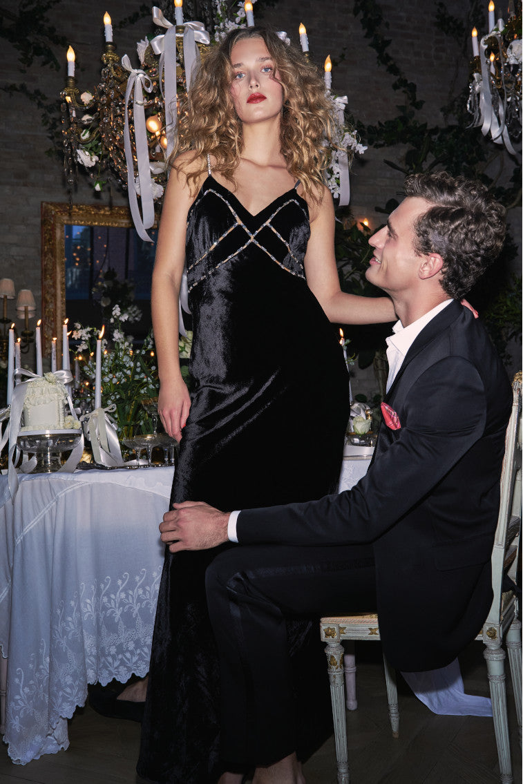 Corrino Velvet Embellished Maxi Dress-morningim