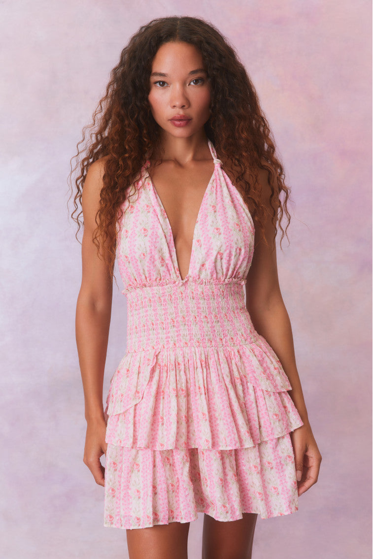 Deanna Fragrance Print Halter Mini Dress-morningim