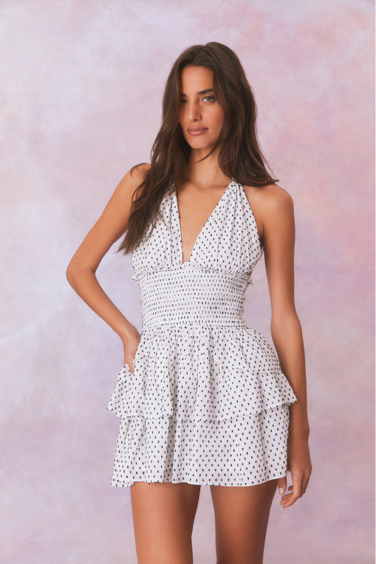 Deanna Polka Dot Halter Mini Dress-morningim