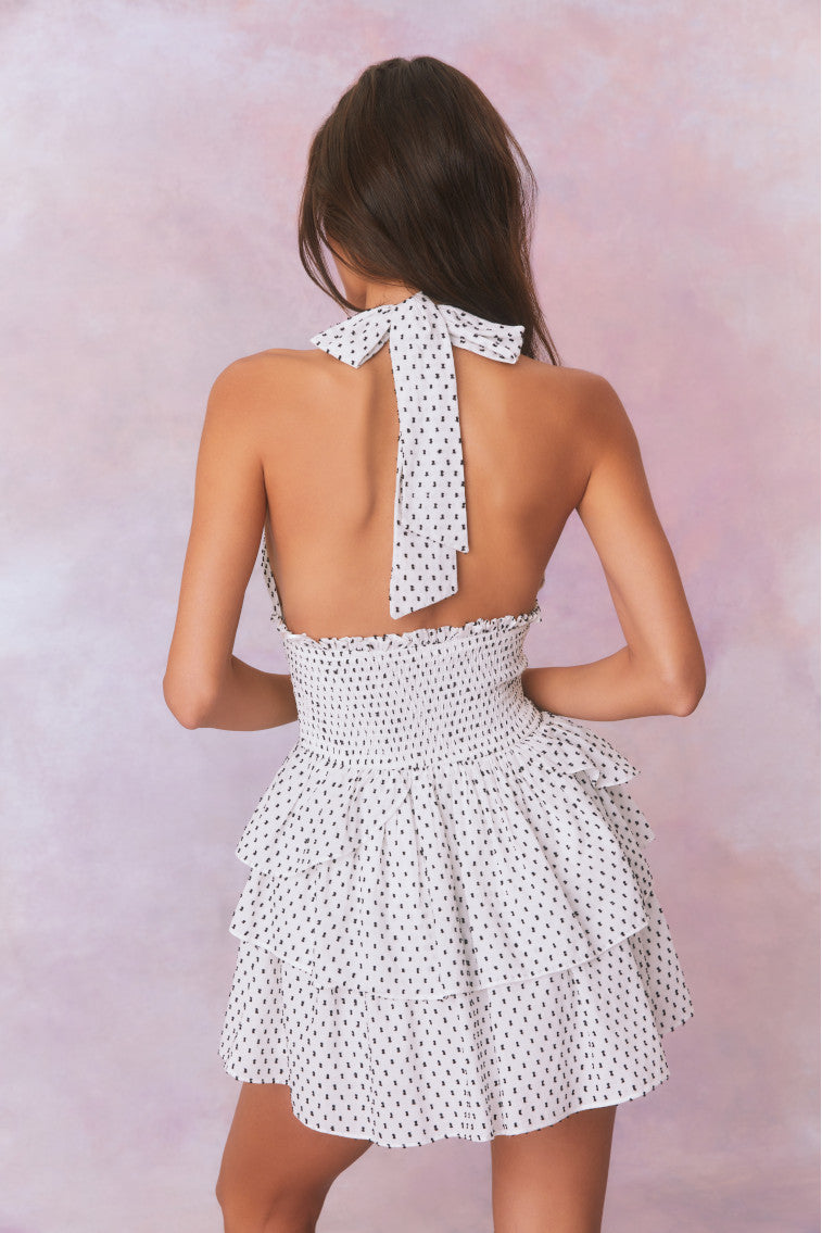 Deanna Polka Dot Halter Mini Dress-morningim