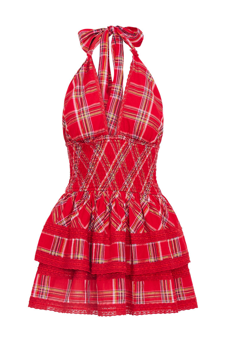 Deanna Tartan Halter Dress-morningim
