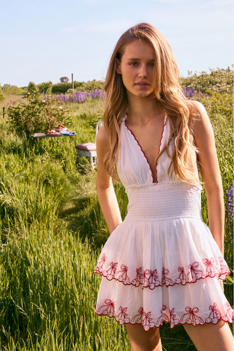 Dormina Cherry Embroidered Cotton Mini Dress-morningim