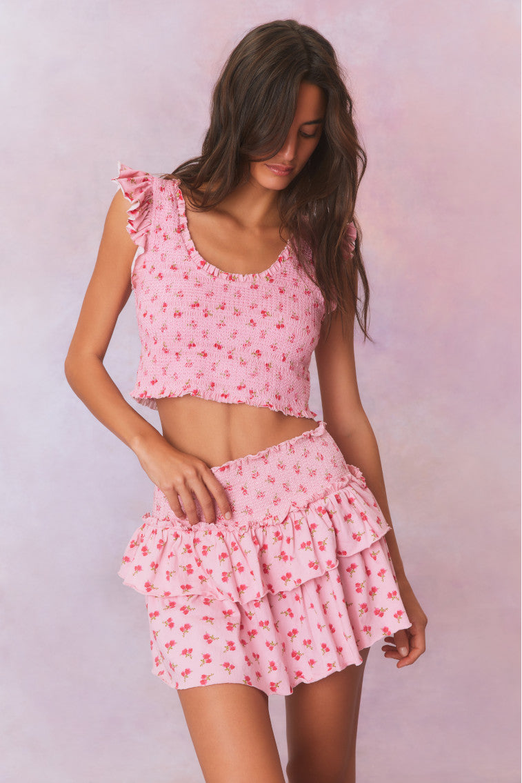 Dovi Printed Smocked Top-morningim