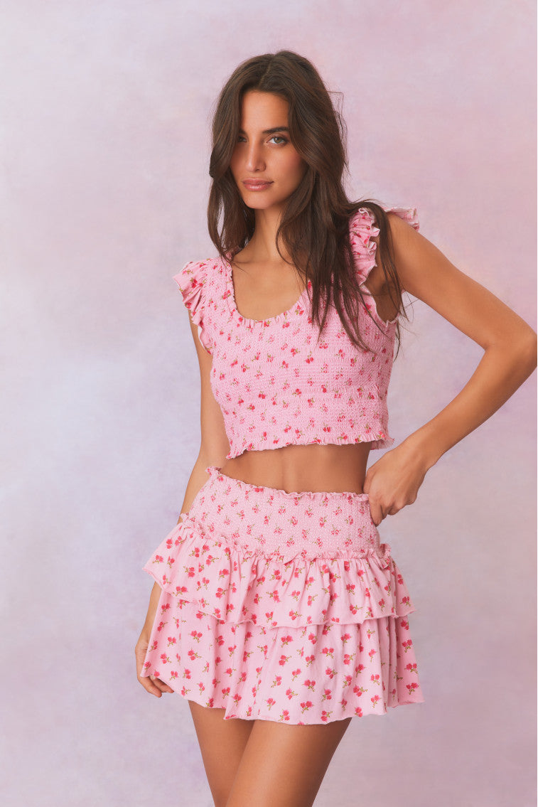 Dovi Printed Smocked Top-morningim