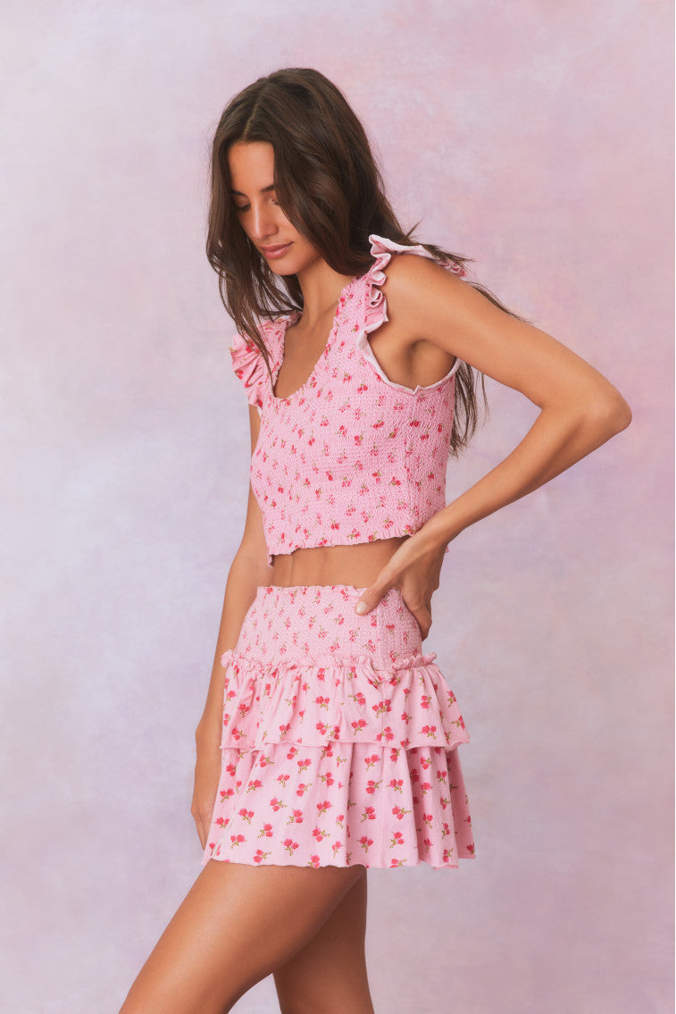 Dovi Printed Smocked Top-morningim