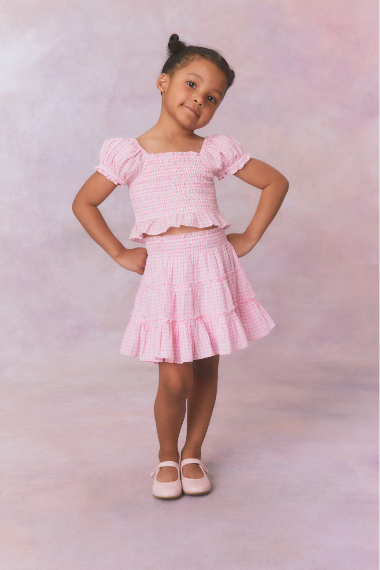 Girls Smocked Gingham Fabielle Top-morningim