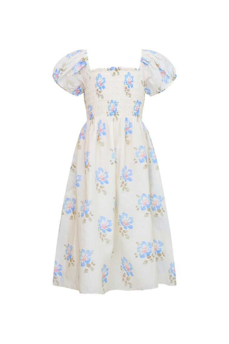 Girls Gambine Blue Floral Dress-morningim