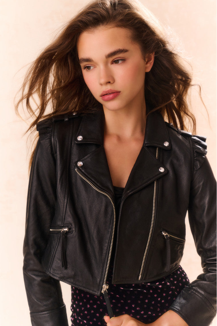 Girls Apolline Cropped Lamb Leather Jacket-morningim
