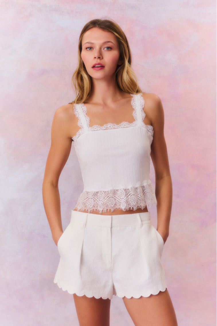 Lacette Linen Scallop Hem Shorts-morningim