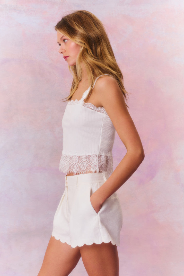 Lacette Linen Scallop Hem Shorts-morningim