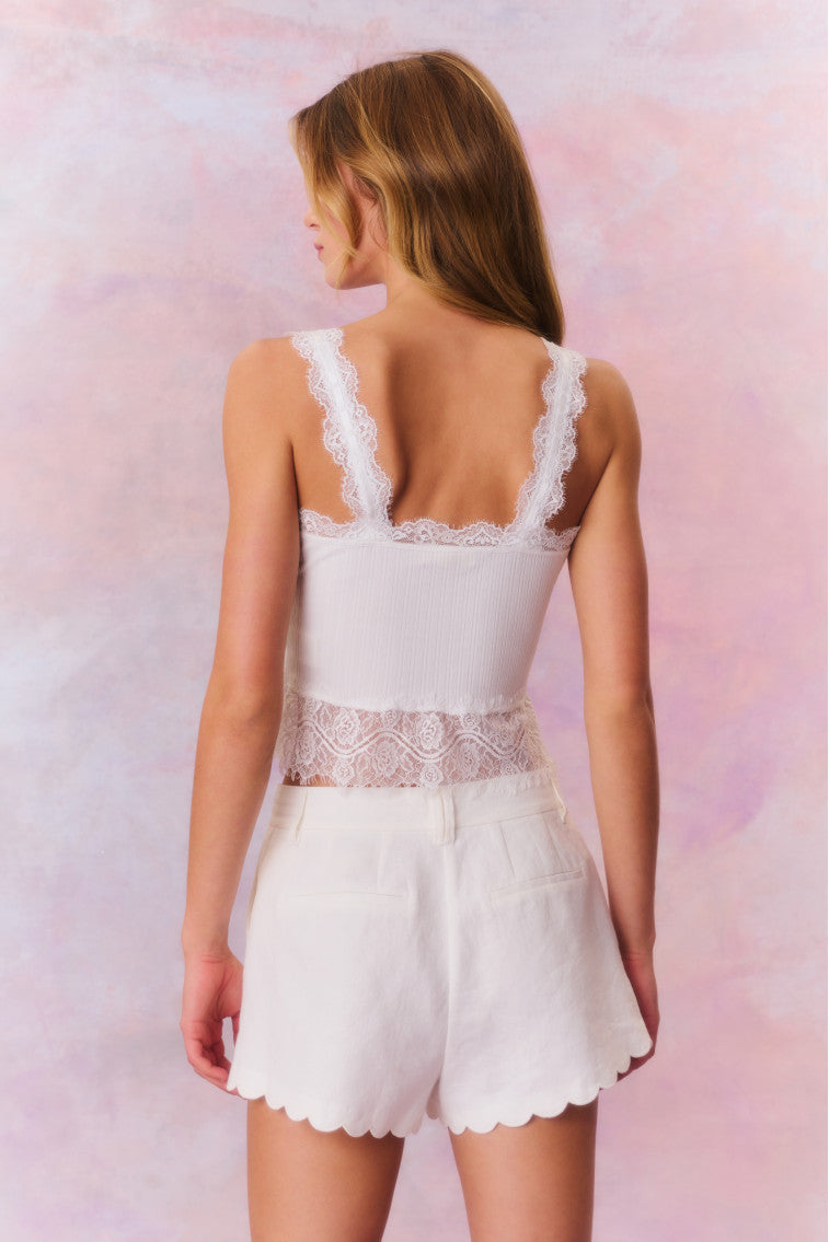 Lacette Linen Scallop Hem Shorts-morningim