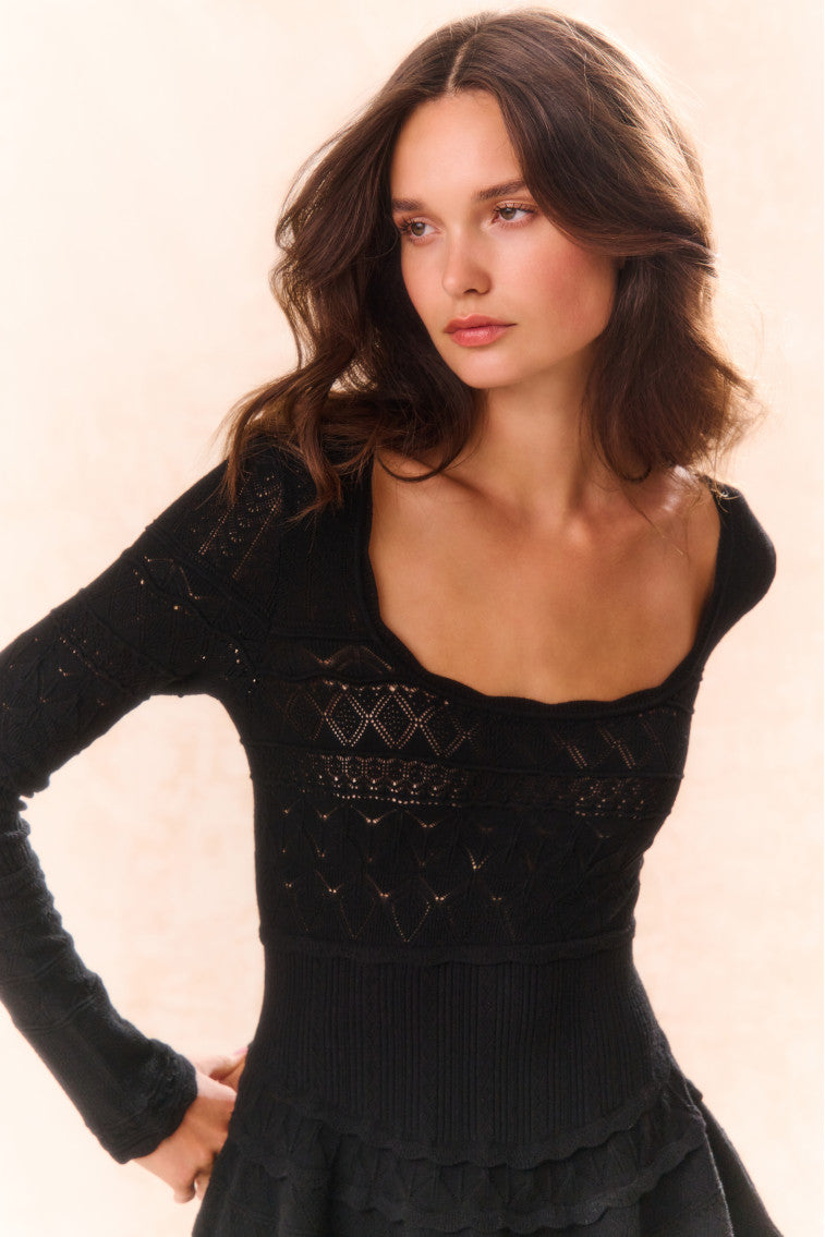 Lavender Pointelle Knit Mini Dress-morningim