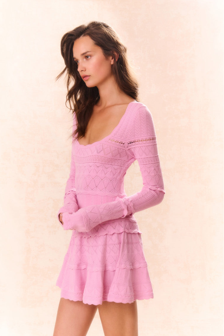 Lavender Pointelle Knit Mini Dress-morningim