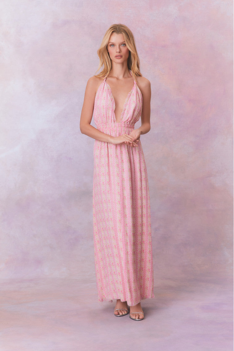 Love Fragrance Halter Maxi Dress-morningim