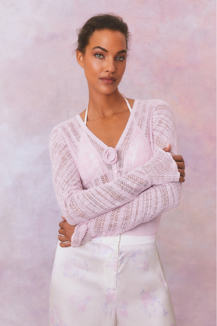 Luz Cotton Pointelle Rosette Cardigan-morningim