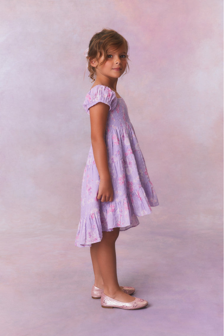 Girls Muriella Fragrance Print Flutter Sleeve Dress-morningim