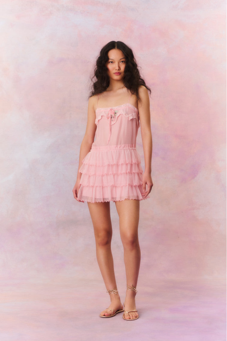 Myrna Ruffle Lace Mini Dress-morningim