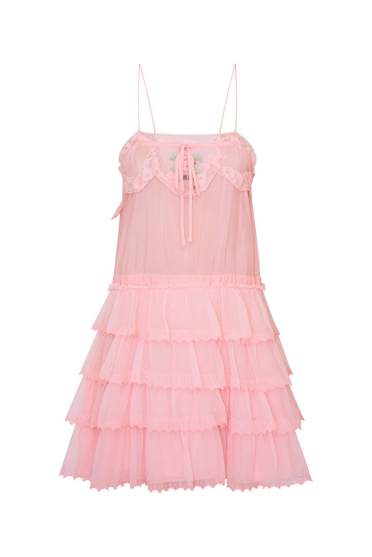 Myrna Ruffle Lace Mini Dress-morningim