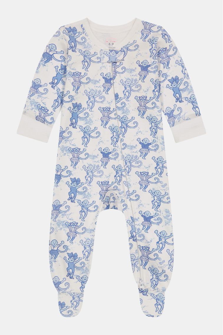 Roller Rabbit x Morningim Pastiche De Monkey Baby Zipper Footie-morningim