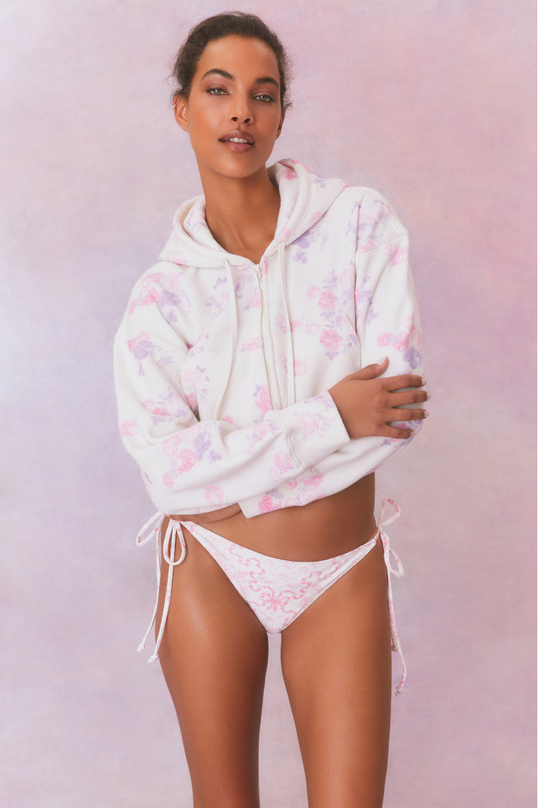 Pierra Crop Floral Print Logo Hoodie-morningim