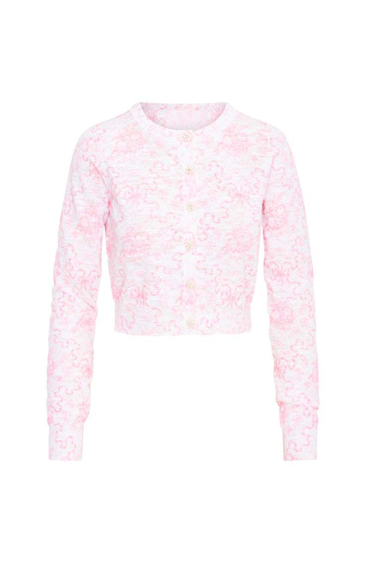 Pinky Bow Print Cardigan-morningim