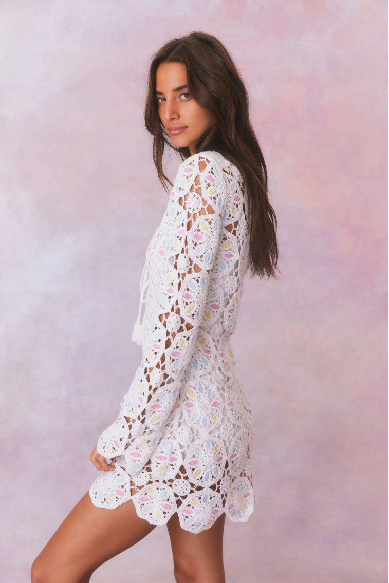 Poemes Multi Colored Crochet Mini Dress-morningim