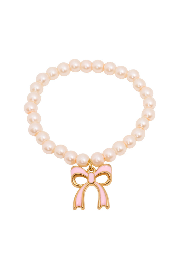She's Coquette Pink Bow Pearl Bracelet-morningim