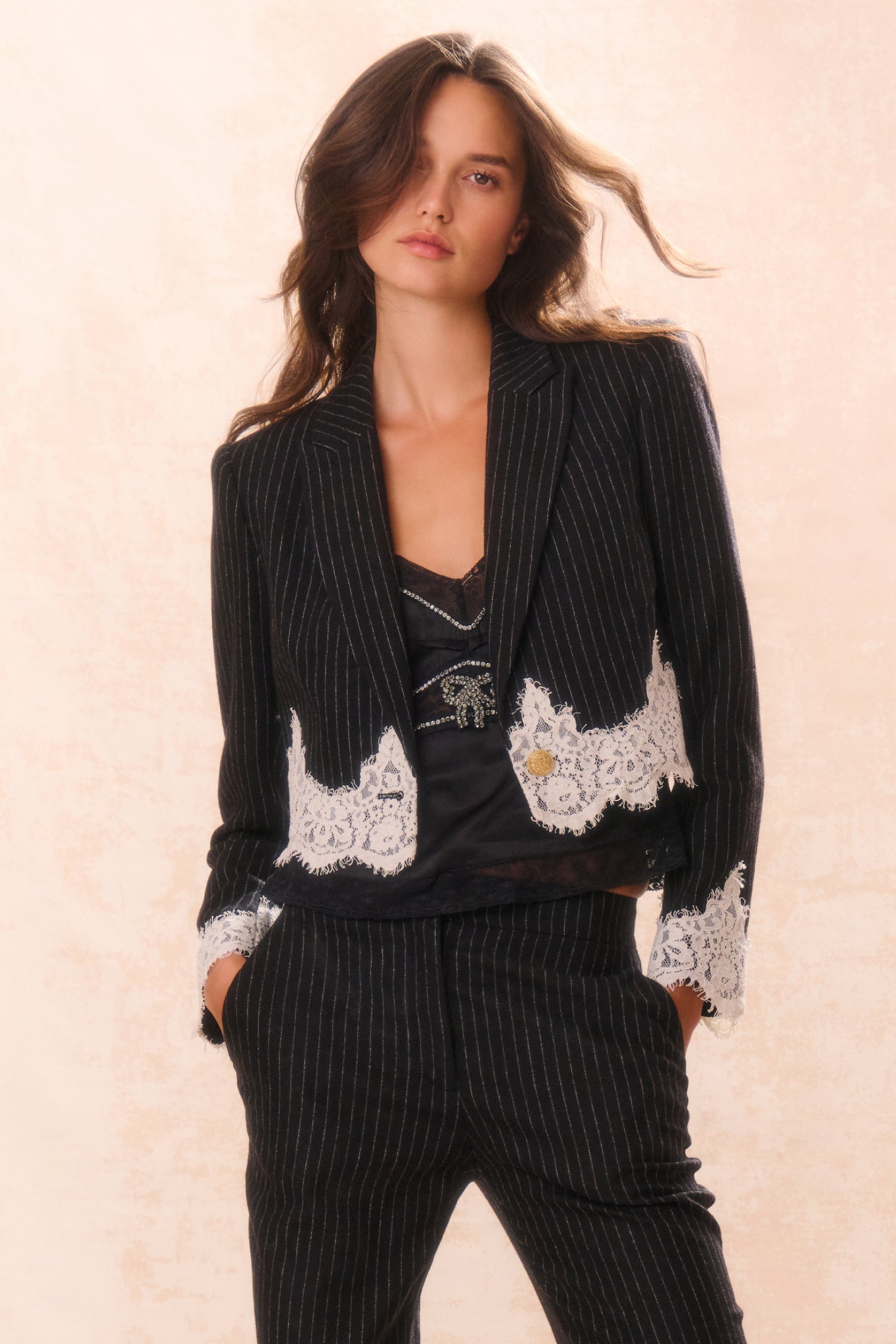 Icarus Pinstriped Lace-Detailed Jacket-morningim