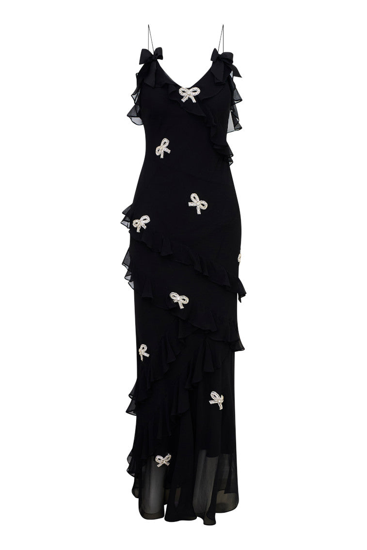Rialto Crystal Bow-Embellished Maxi Dress-morningim