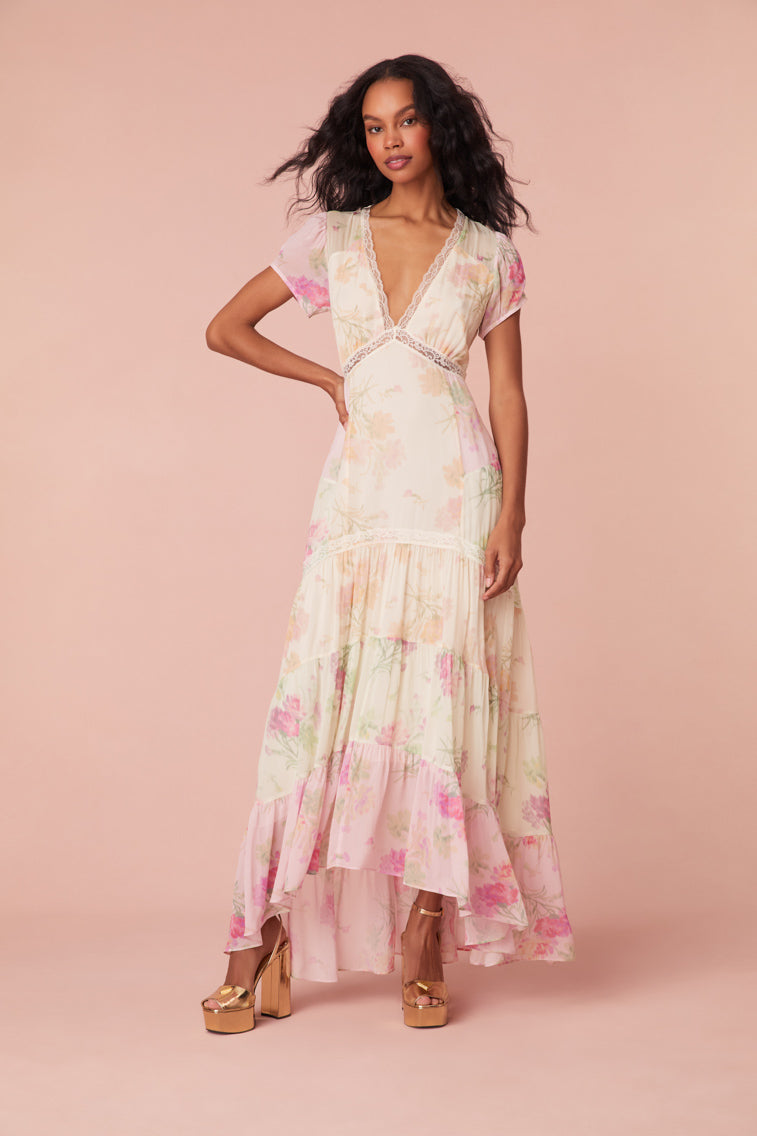 Roupell V-Neck Chiffon Maxi Dress-morningim