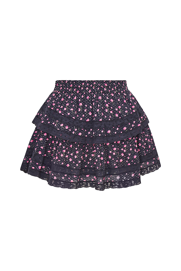 Ruffle Mini Floral Lace-Trimmed Skirt-morningim