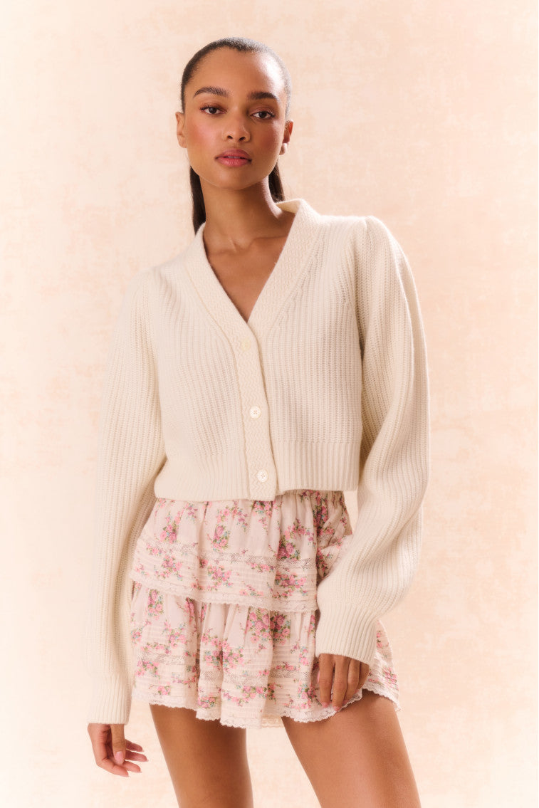 Ruffle Mini Lace-Trimmed Floral Skirt-morningim