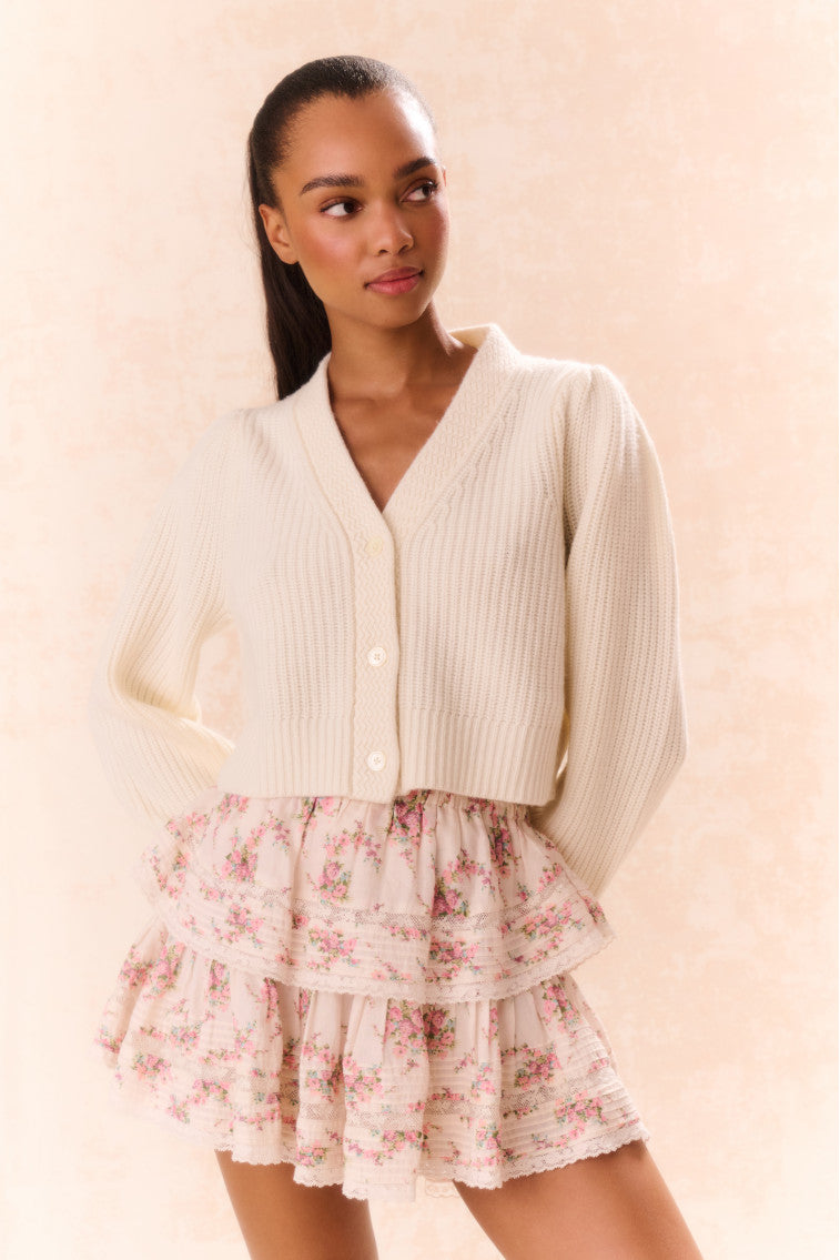 Ruffle Mini Lace-Trimmed Floral Skirt-morningim