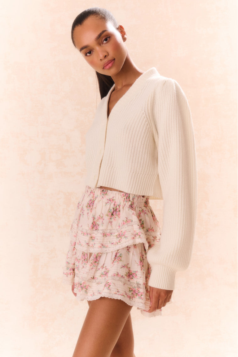 Ruffle Mini Lace-Trimmed Floral Skirt-morningim