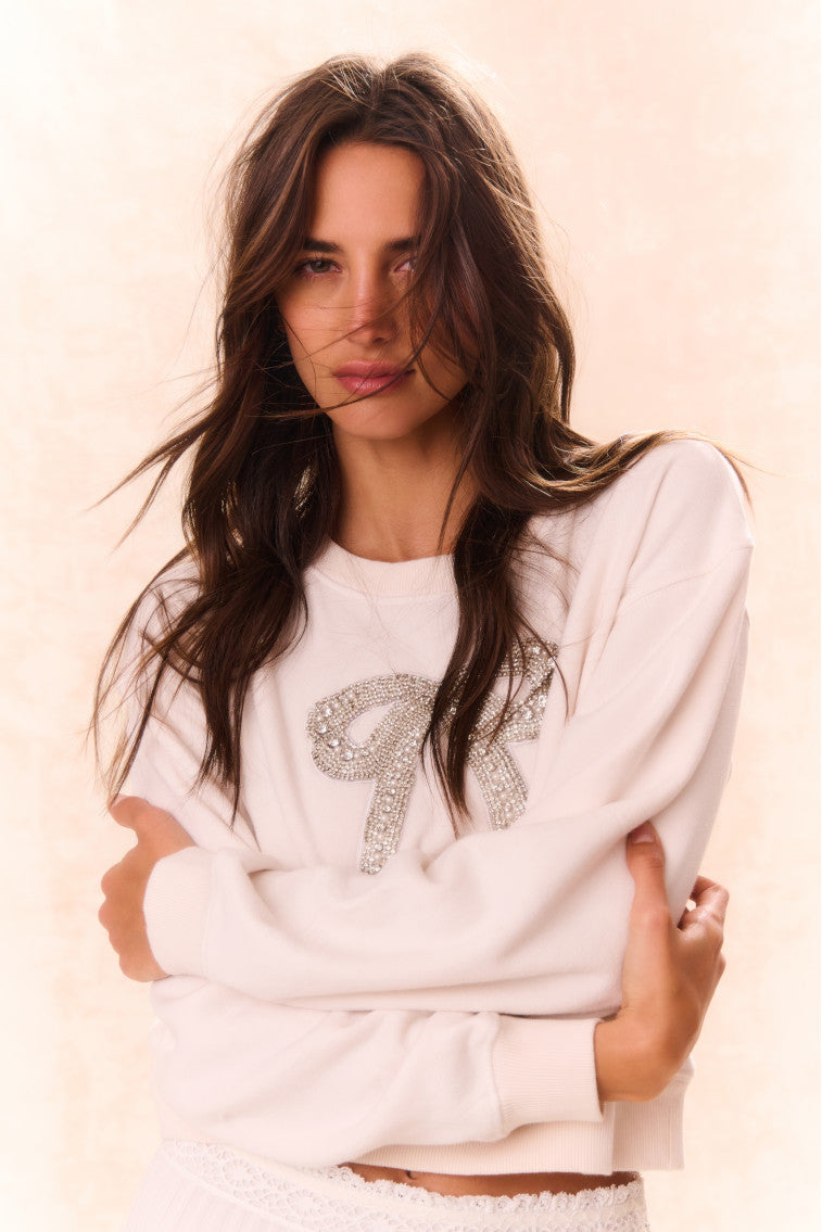 Rylan Bow-Embellished Fleece Pullover-morningim