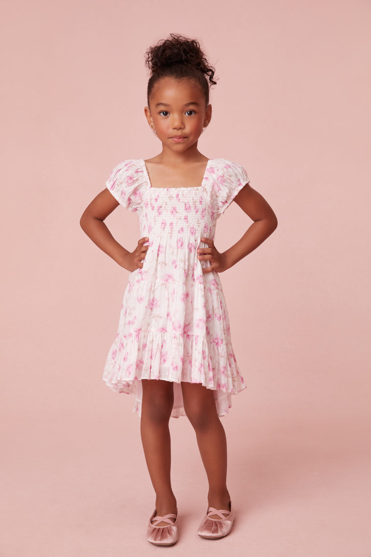 Girls Muriella Fragrance Print Flutter Sleeve Dress-morningim