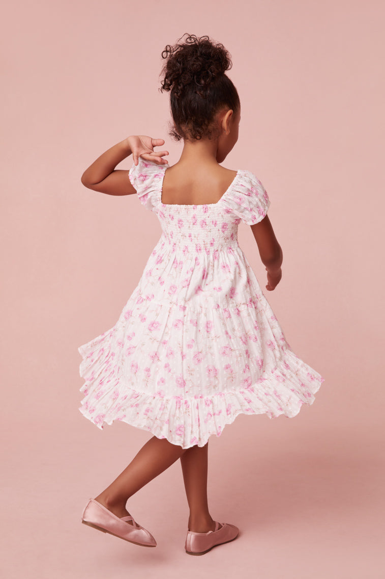 Girls Muriella Fragrance Print Flutter Sleeve Dress-morningim