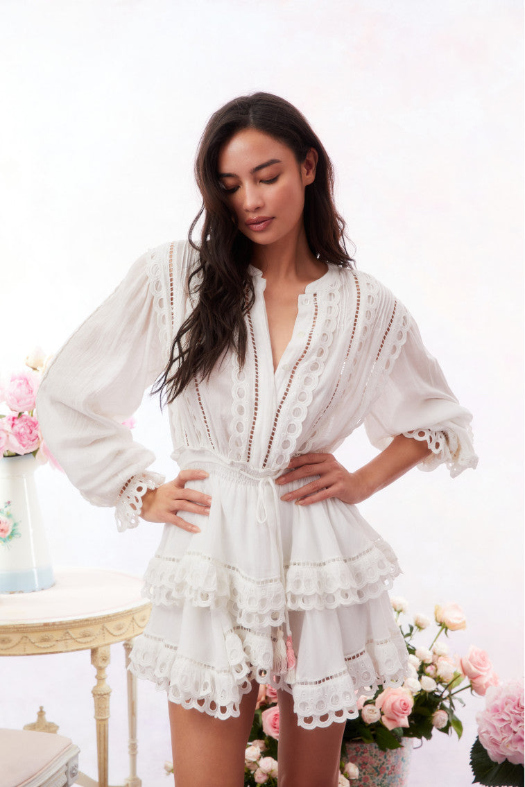 Tindra Eyelet Cotton Mini Dress-morningim