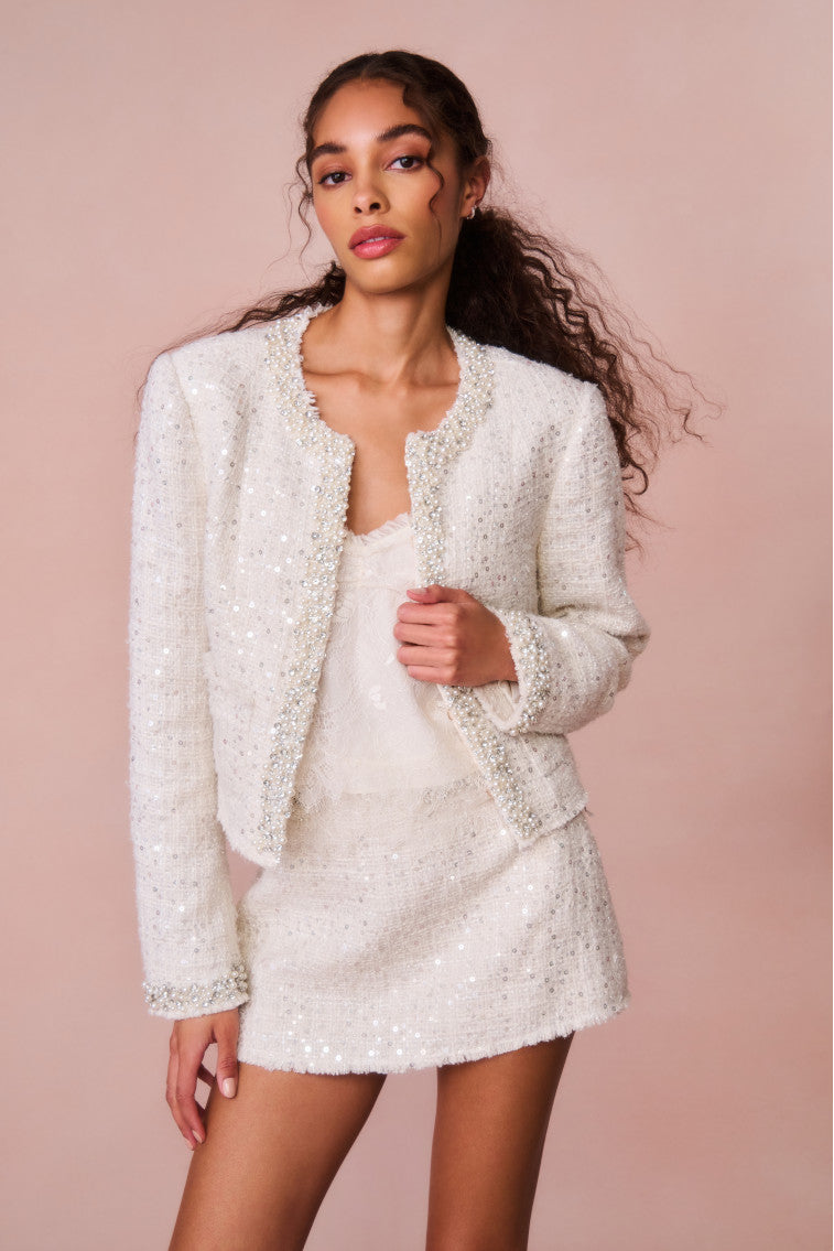 Wendina Sequined Tweed Mini Skirt-morningim