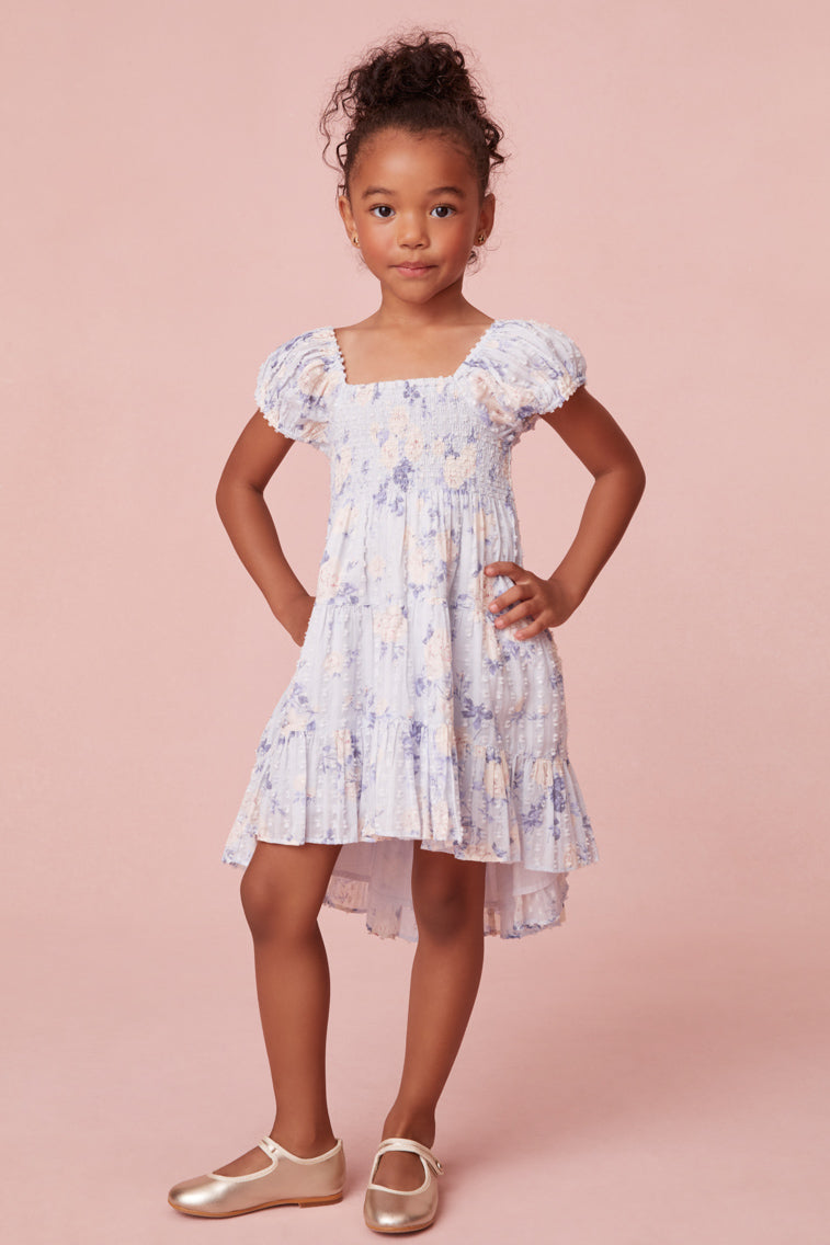 Girls Muriella Fragrance Print Flutter Sleeve Dress-morningim