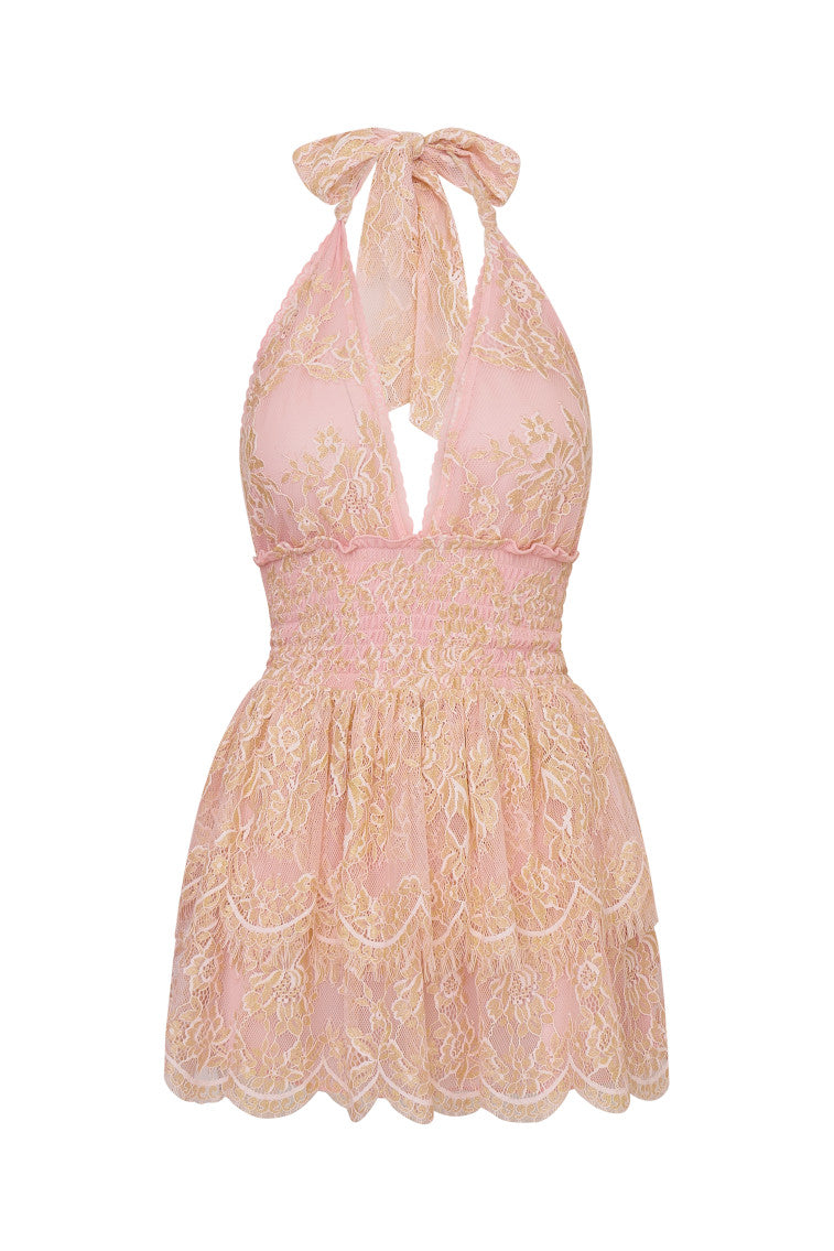 Deanna Lace Mini Halter Dress-morningim