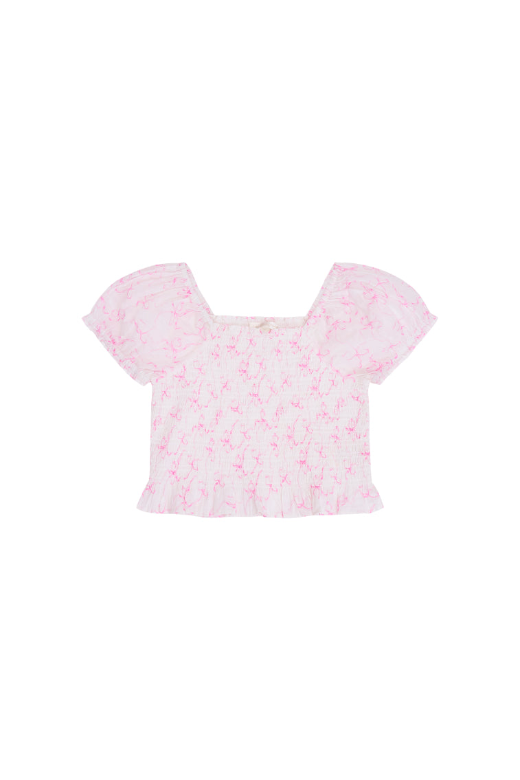 Girls Fabielle Bow Print Top-morningim