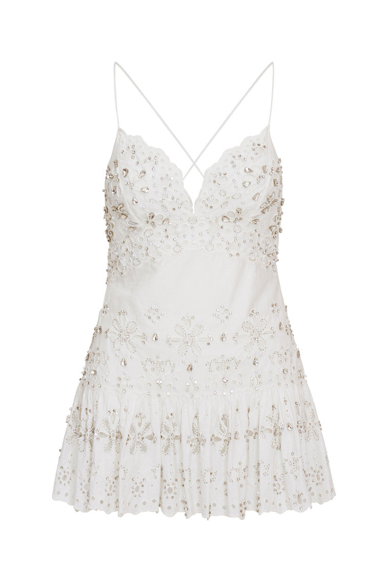 Catana Rhinestone Cotton MIni Dress-morningim
