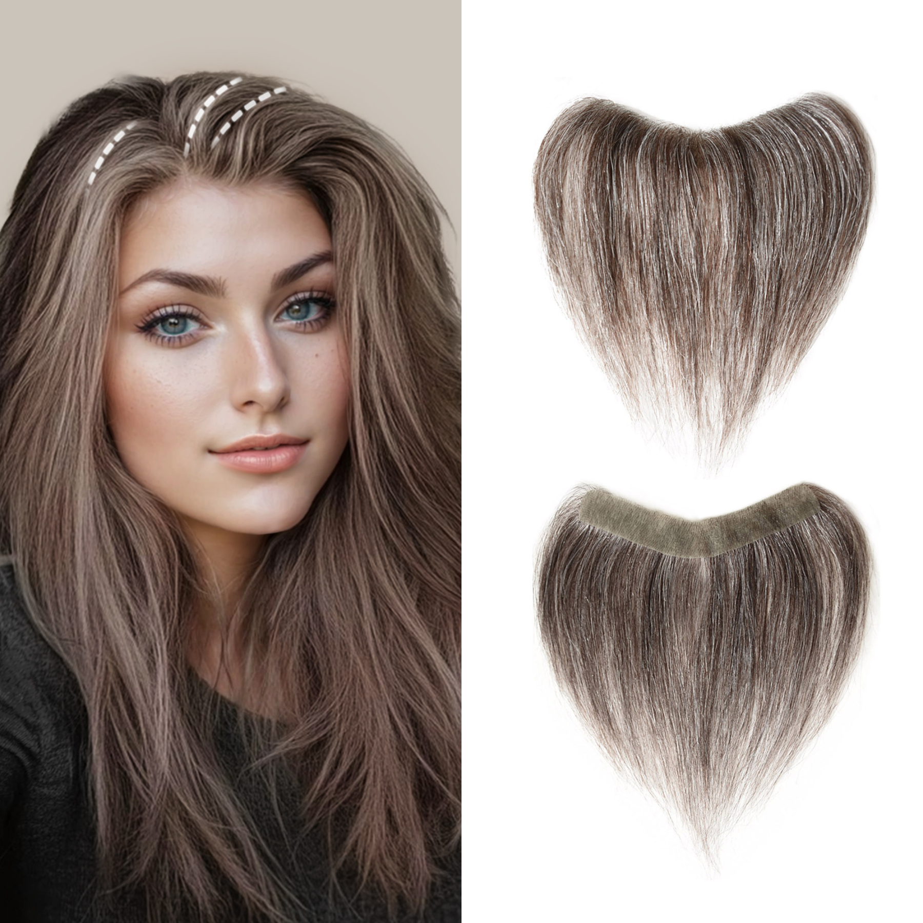 Meiverah Hair Frontal Hairpiece for Women Natural Black Hair Extension Hairline Loss Straight Tape in Human Hair Toppers Replacement Toupee ( 30% Gray-Cinnamon Sugar)