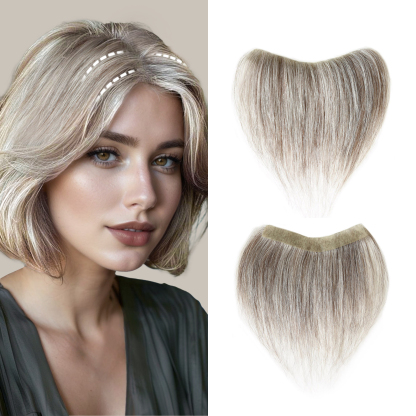 Meiverah Hair Frontal Hairpiece for Women Natural Black Hair Extension Hairline Loss Straight Tape in Human Hair Toppers Replacement Toupee (70% Gray-Cinnamon Sugar)