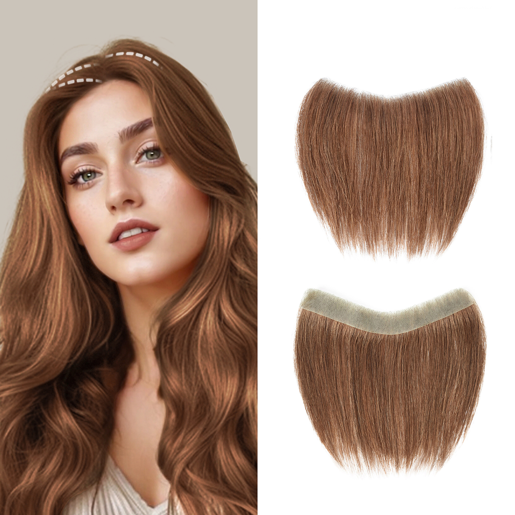 Meiverah Hair Frontal Hairpiece for Women Natural Black Hair Extension Hairline Loss Straight Tape in Human Hair Toppers Replacement Toupee (Light Brown)