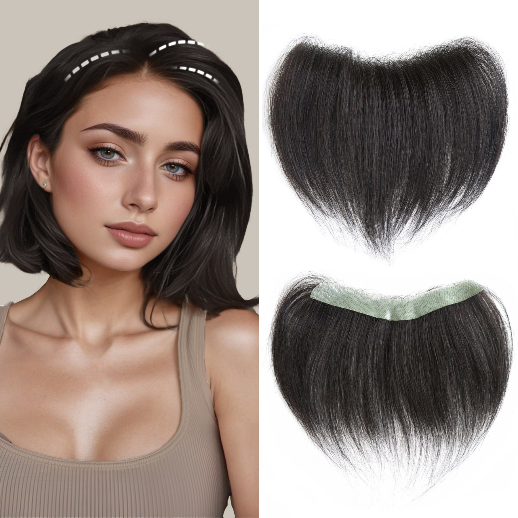 Meiverah Hair Frontal Hairpiece for Women Natural Black Hair Extension Hairline Loss Straight Tape in Human Hair Toppers Replacement Toupee (Natural Black)